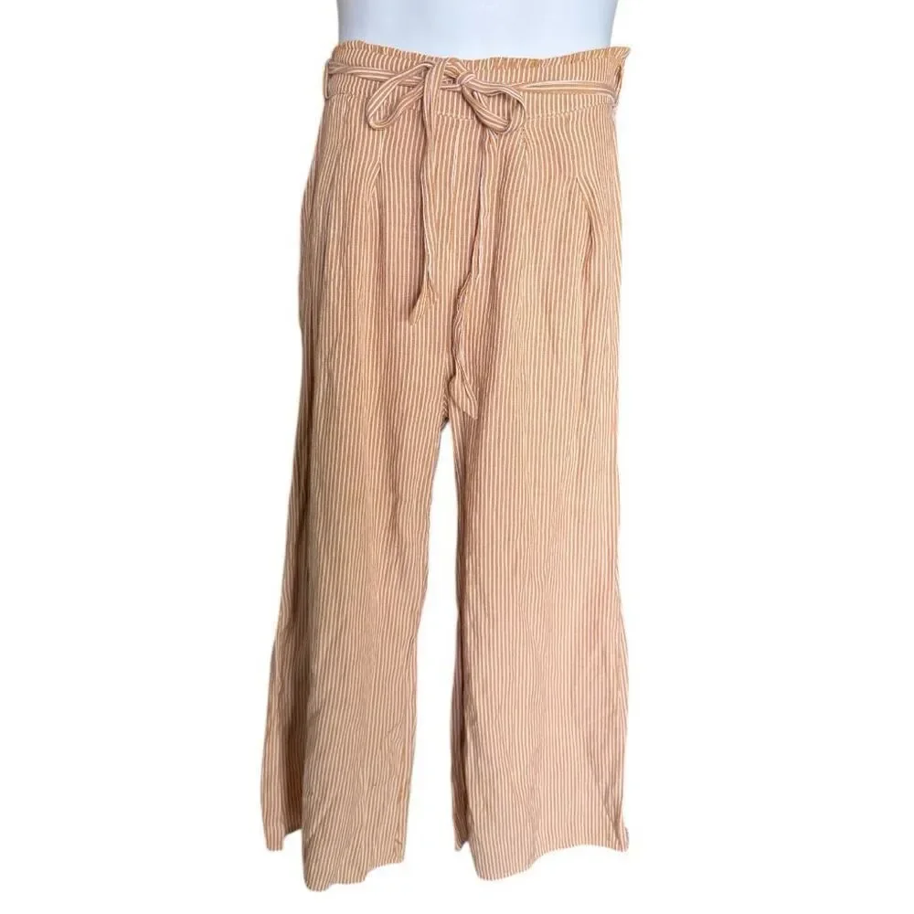 Womens Sadie & Sage Ruched Pull-On Waist Mustard Striped Pants - Sz S